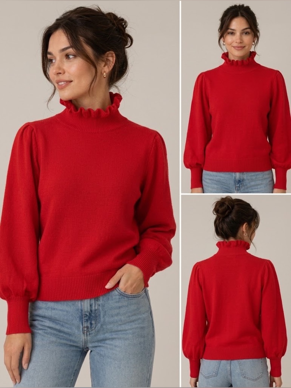 Hyacinth House Red Ruffle Mock-Neck Women's Sweater